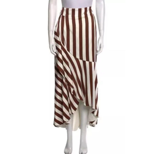 Oscar De La Renta Brown White Strip Midi Flare Skirt Size 8