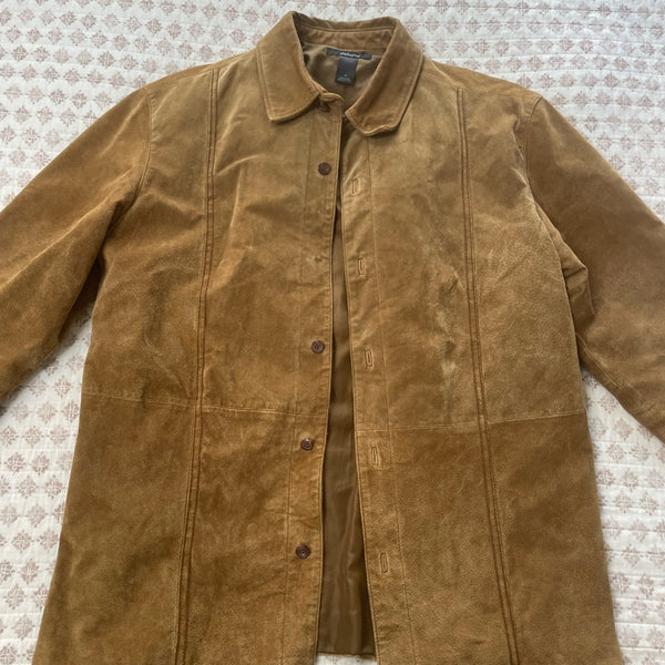 Claiborne genuine tan brown suede leather jacket shacket shirt western M