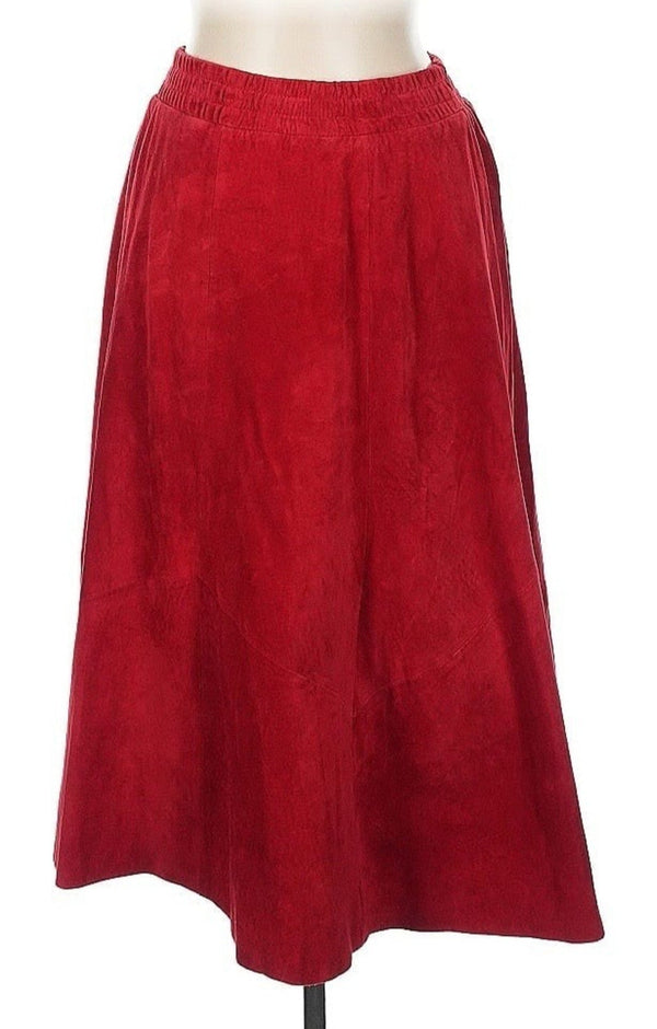 VTG 80s Pia Rucci Women's Red Suede Midi Skirt - Large