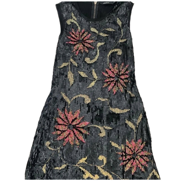 Anthropologie Ark & Co Women's Black Sleeveless Mini Dress – Pink Floral, Size Medium