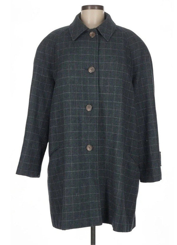 Ralph Lauren Women's Green Wool Windowpane Plaid Walker Coat Chore Jacket Size 8
