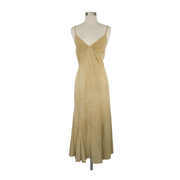 ✨Ralph Lauren Blue Label Leather Suede Slip Dress Tan Beige Size 4