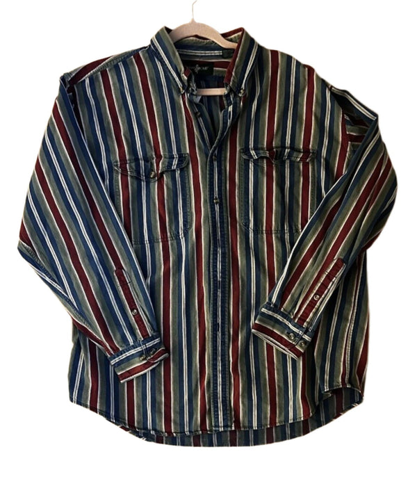 Vintage Hunt Club Men's Long Sleeve Button-Up Shirt, Retro Vertical Stripes, Size XL