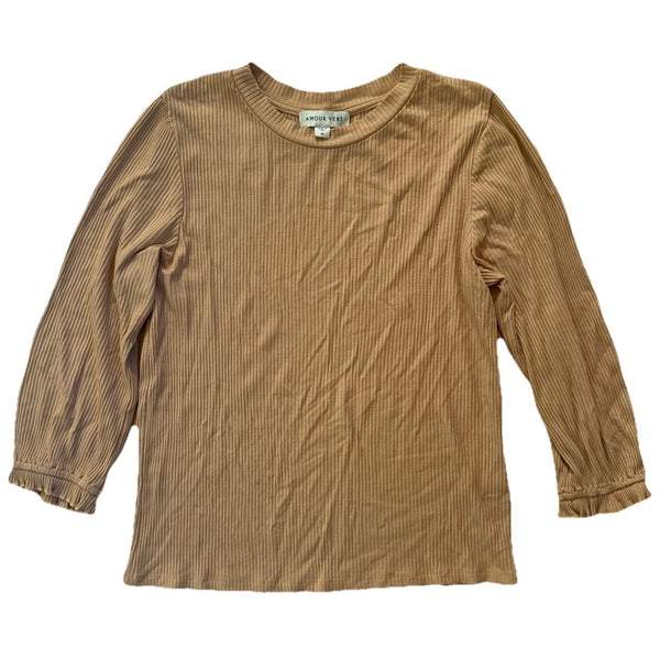 Amour Vert Women’s Pink Blush Ribbed Crewneck Top - Size Medium