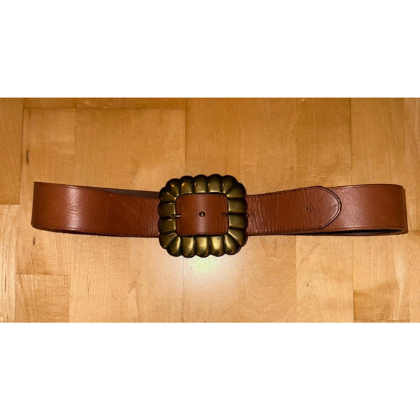 Ralph Lauren Tan Brown Cognac Brass Concho Square Western Equestrian Belt M