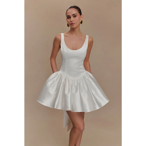 NWT Meshki Felicia Satin Mini Dress With Bow White Bridal M