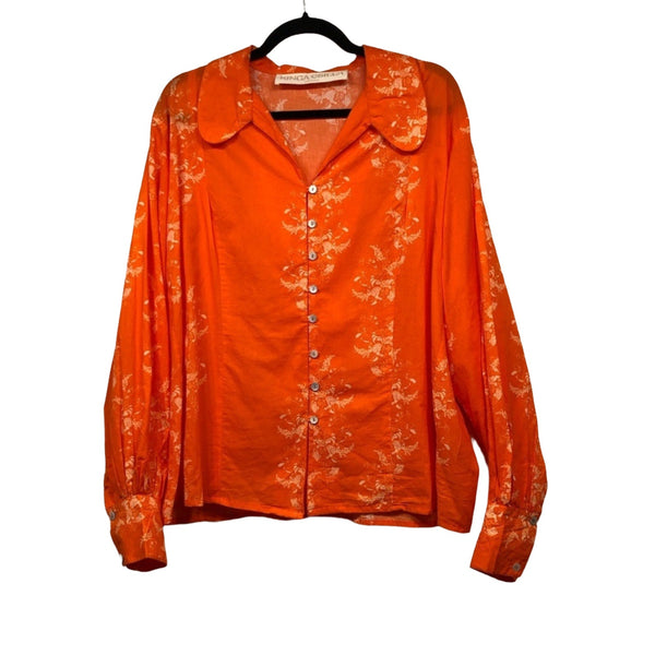 Kinga Csilla Anthropologie Orange White Floral Long Sleeve Button Shirt Top 8