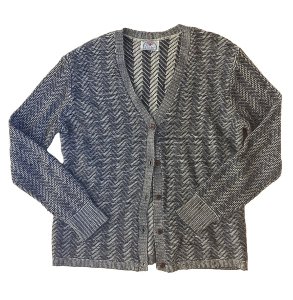 Vintage Thackery Women’s Herringbone V-Neck Cardigan – Gray – Size Medium