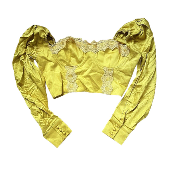 NWT Gehlan Women's Saffron Lace Panelled Cropped Top, Zippered Back, Size XL