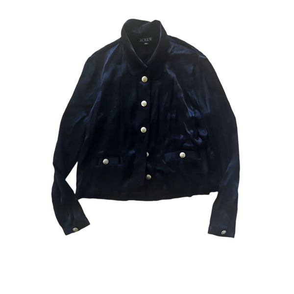 J.Crew Women's Black Satin Lady Shirt – Gold Button Collared Blouse XS