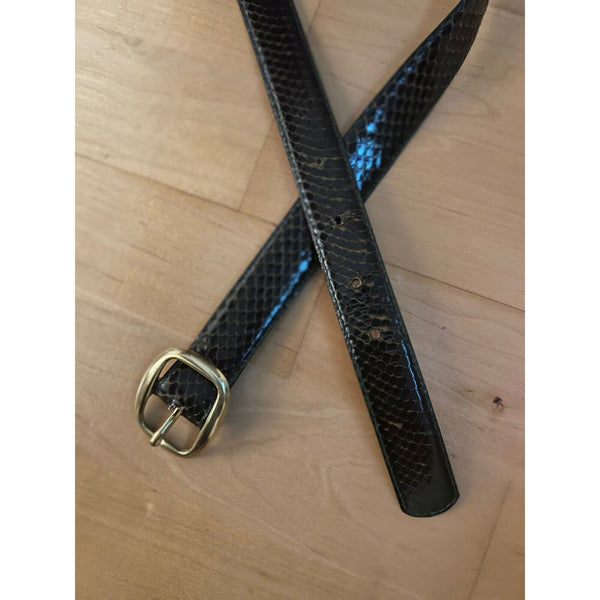 Vintage Black Snakeskin Belt Womens Size XS S Small 26-30" Snake Serpent Brass