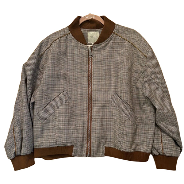 Studio Fun Women's Plaid "C'est La Vie" Bomber Jacket – Brown Plaid, Size Medium