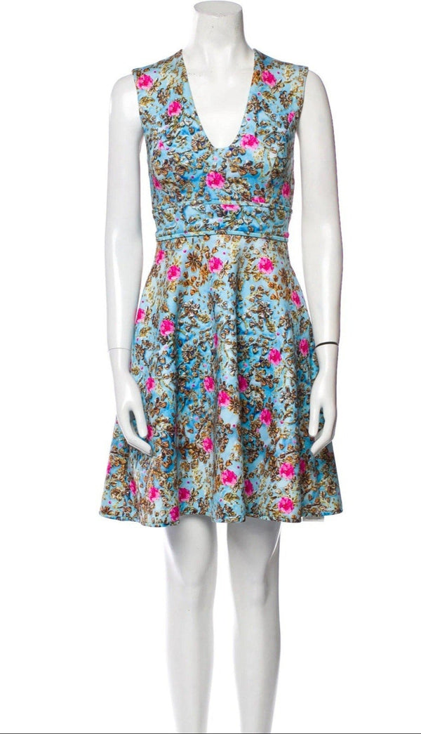 Cynthia Rowley Women's Floral A-Line V-Neck Neoprene Mini Dress – Size 10