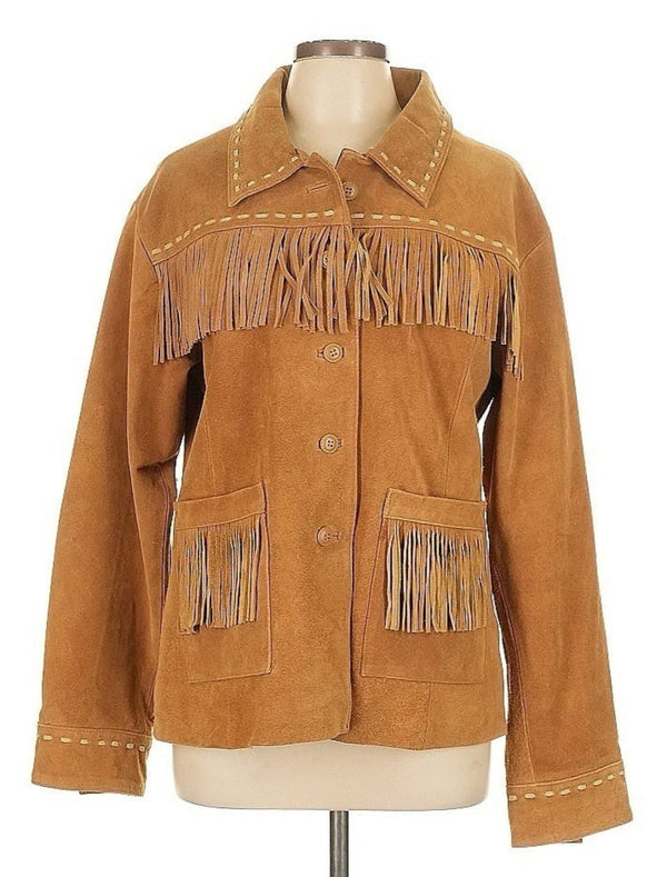 Cabela's Women's Fringe Leather Suede Jacket – Brown Tan, Size Large