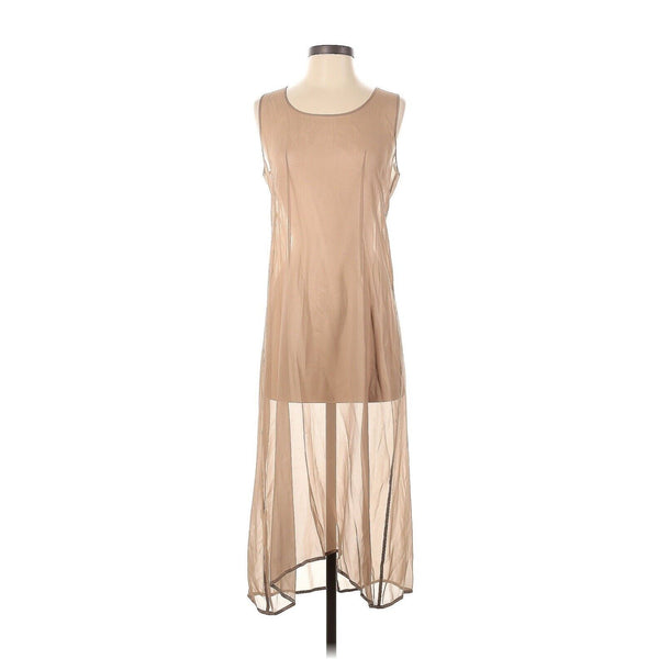 Morgane Le Fay Silk Sheer Tan Nude Sleeveless Midi Dress Small