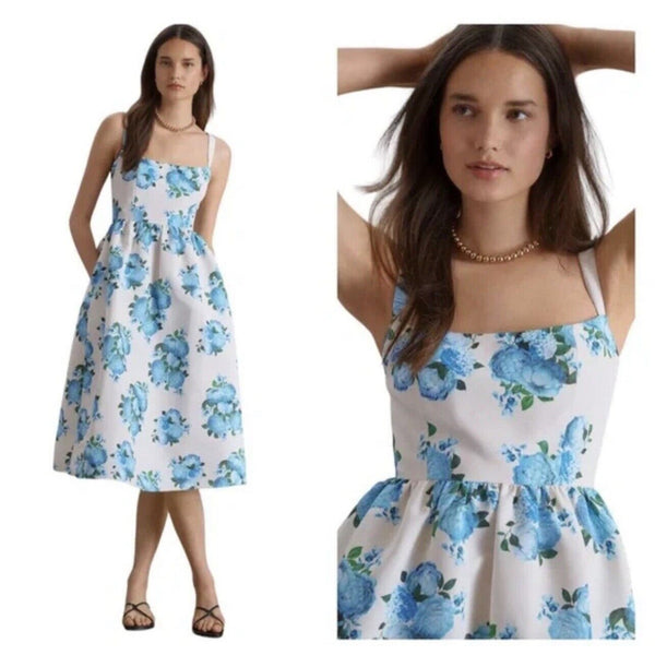 New Anthropologie Sachin & Babi Blaine Chinoiserie Bridal White Blue Midi 10