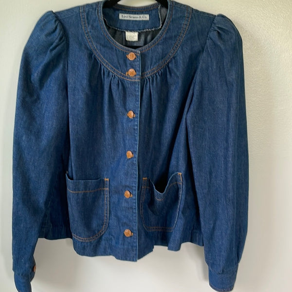 VTG Levi Strauss collarless buttons puff sleeve denim jacket small/medium