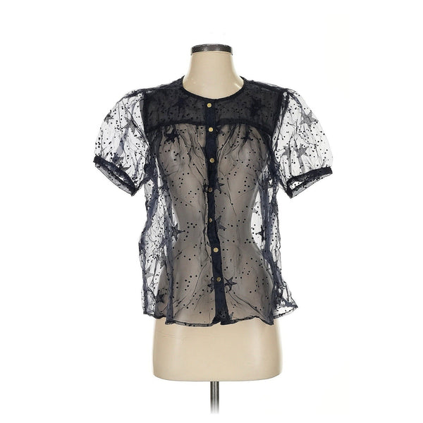 Anthropologie Women’s Let Me Be Sheer Velvet Star Blouse – Navy Blue, Size Small