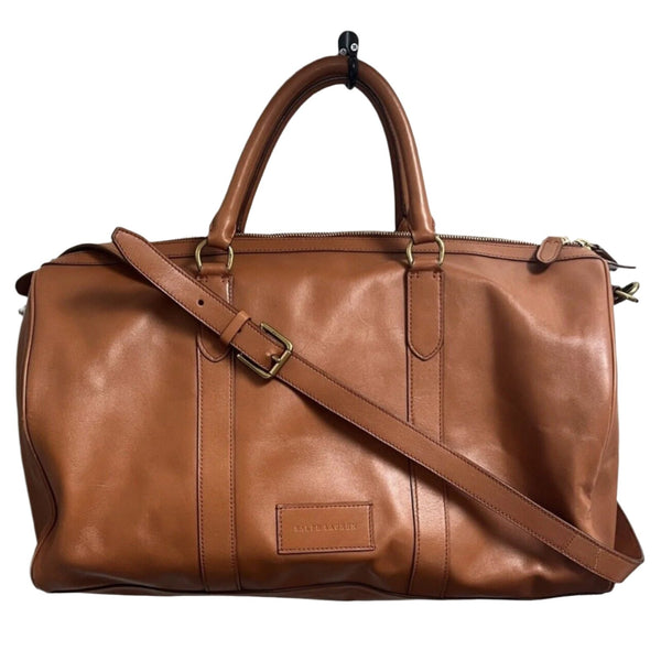 Ralph Lauren Full Leather Tan Cognac Gentleman's Shoulder Duffle Bag Weekender