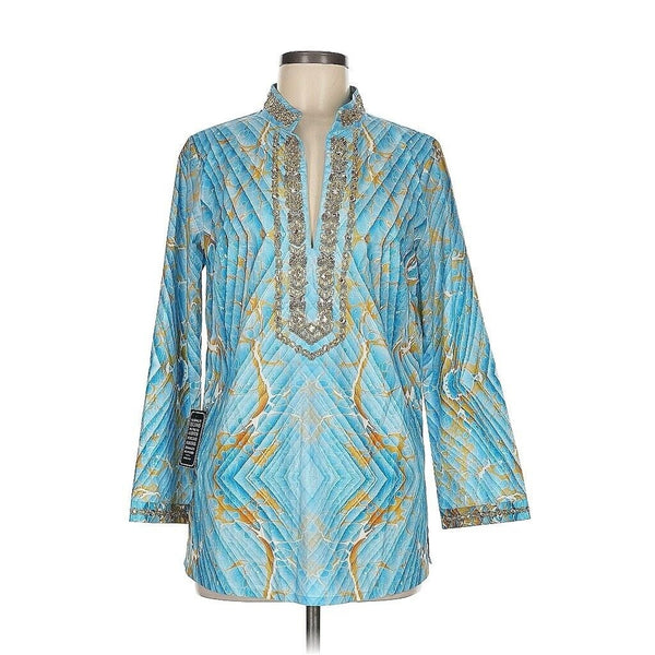 NWT Nico Blu Women's Robin Blue Gold Embellished Tunic Top Medium