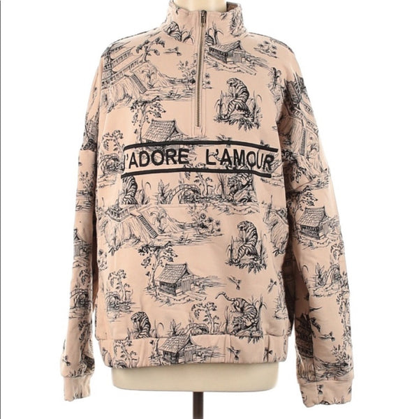 Ell and Emm Women's J'ADORE L'AMOUR Pattern Half Zip – XL/XXL