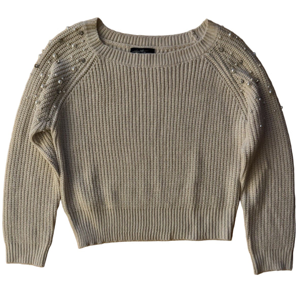 Vici On Twelfth Women’s Beige Sweater with Pearls & Rhinestones XS