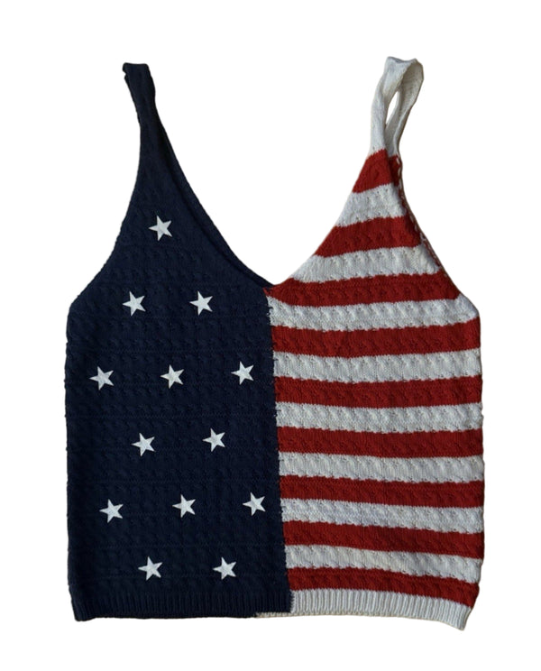 Women’s American Flag Red White Blue Stars & Stripes Knit Tank Small