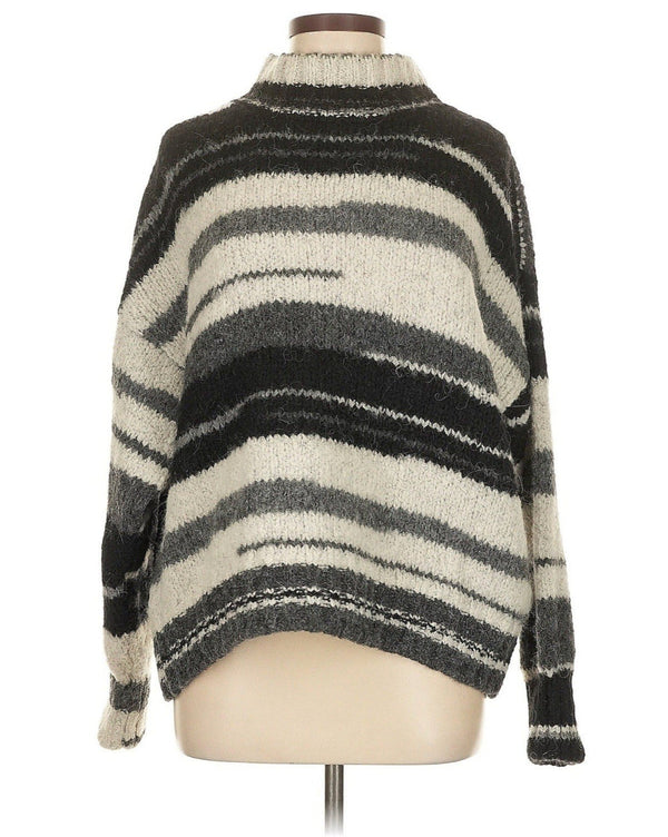 NWOT Studio Fantastique Women's Space Dye Alpaca Sweater Grey White Black Small