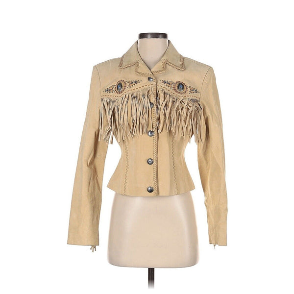 Western Native American Suede Leather Buckskin Fringe Creek Scully Jacket XS