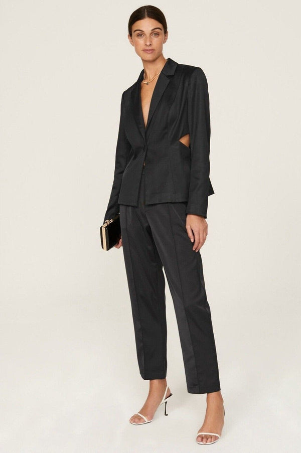 Donna Karan Women's Cut-Out Sexy Tuxedo Satin Blazer in Solid Black, Size 8