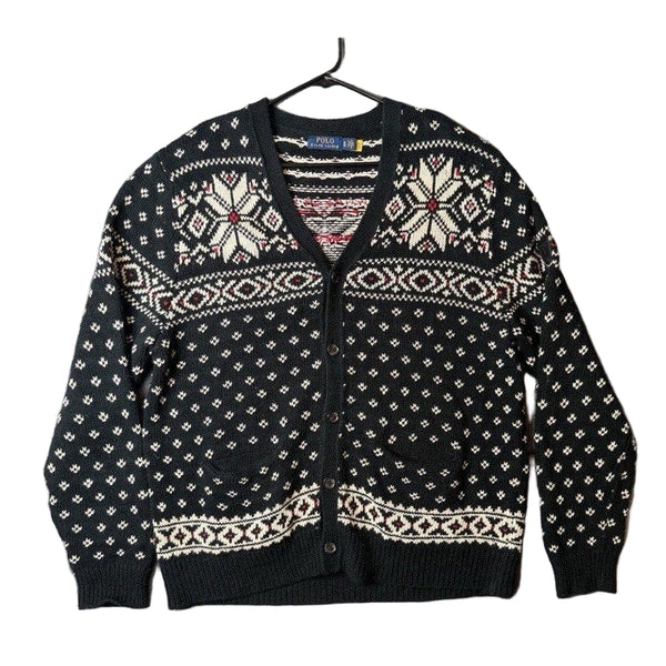 Polo Ralph Lauren Women’s Black Snowflake Cotton-Cashmere Cardigan Sweater XL