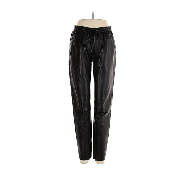 VINCE Women's Leather Silk Lined Pull-On Jogger Pants - Elastic Waist with Pockets - Black, Size XS