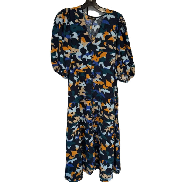 Stine Goya Women's Mayvelin Dress, Floral Blue Maxi with Puff Sleeves and V-Neck, Size Small