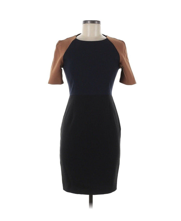 Prada Black Navy Tan Silk Shift Dress 38 Us 6