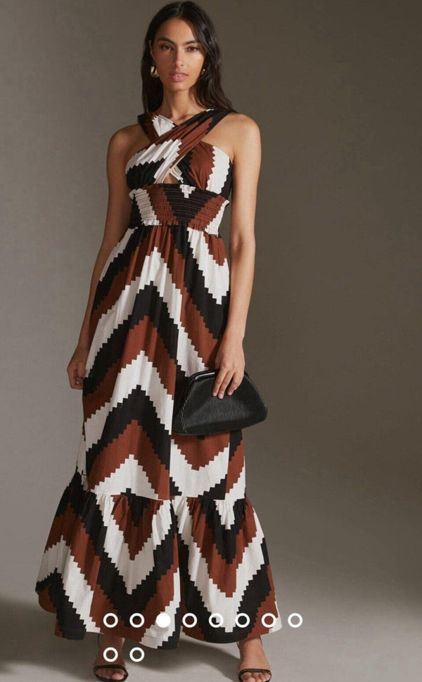 NWT Anthropologie Plenty by Tracy Reese Printed Halter Neck Color Block Dress S