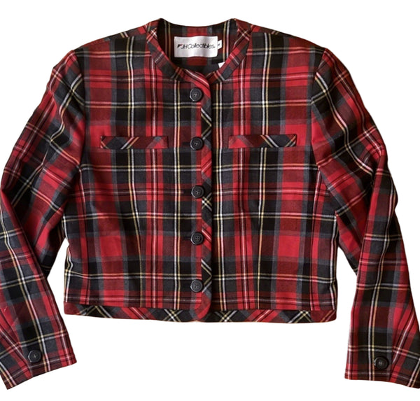 VTG JH Collectibles Women's Tartan Plaid Cropped Jacket – Red & Black, Size 8