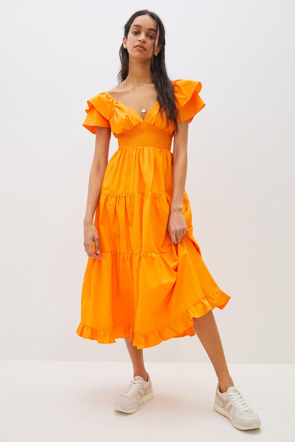 Anthropologie En Elly Orange V Neck Ruffle Maxi Dress M