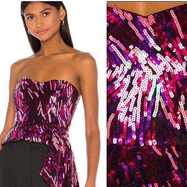 LPA Sequin Irina Top corset pink purple beaded small