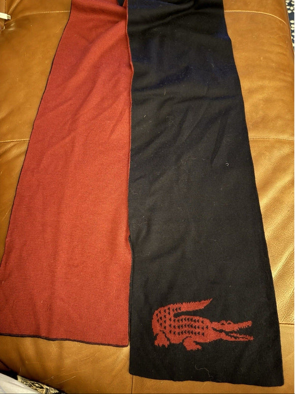 Lacoste Red & Black Wool Scarf with Crocodile Logo