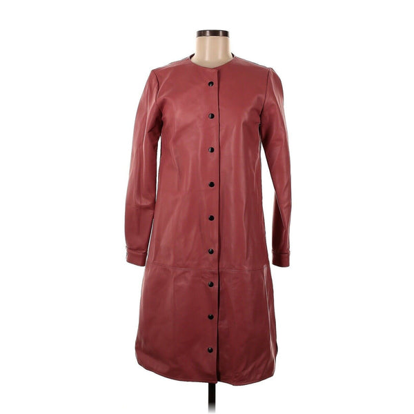 Yona New York Pink Lamb Leather Snap Button Collarless Trench Coat 6