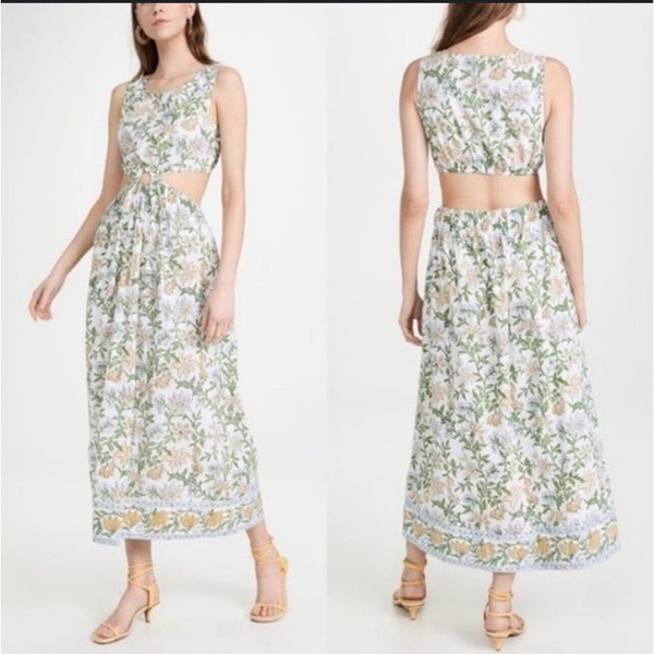 NWOT Hannah Artwear Women's Floral White Divina Cutout Sleeveless Maxi Dress, Size 0 / XS