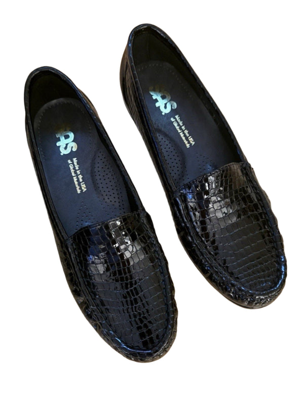 NWB SAS Tripad Comfort Black Crocodile Print Leather Loafers – Size 7N