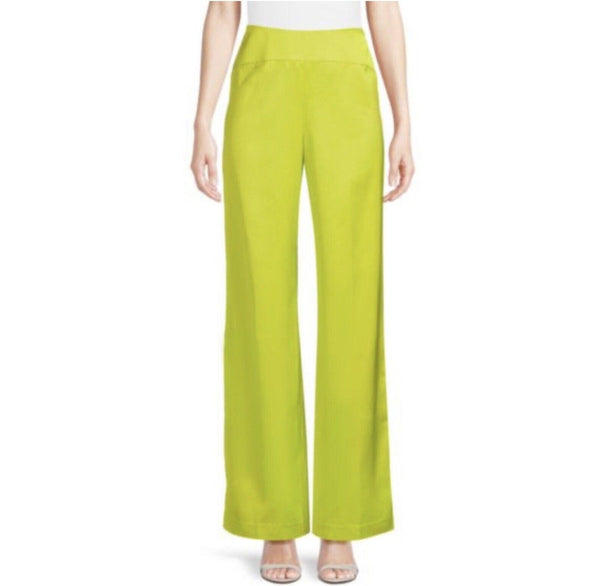 Tanya Taylor Women's Kiwi Chartreuse Wide Leg High Rise Andy Pants Trousers - Neon Green, Size 6