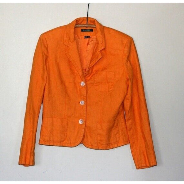 Lauren Ralph Lauren 100% Linen 3 Button Front Blazer summer Jacket Orange 16