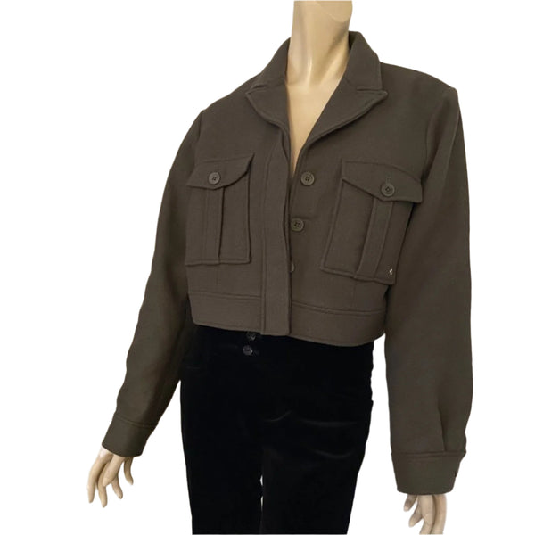 Anine Bing Women's Dallas Cropped Wool Jacket – Military Green, Medium