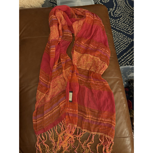 VTG Lauren Ralph Lauren 100% Silk Pink Stripe Fringe Scarf – Timeless & Elegant