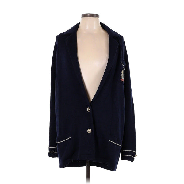 VTG Marie St. John Nautical Crest Navy Blue Gold Buttons Knit Cardigan Jacket L