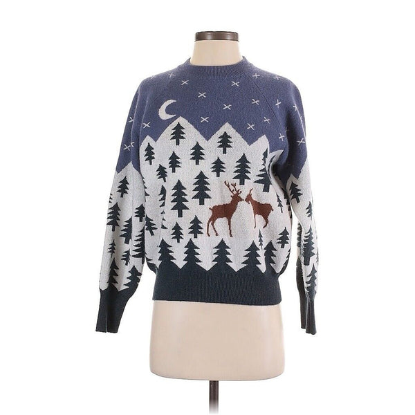 Naadam Women’s 100% Cashmere Scenic Snow Cottage Fair Isle Winter Sweater, Size XS