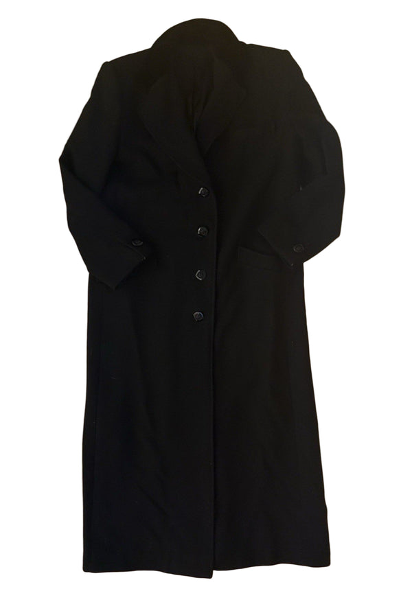 VTG Fleurette Women’s Black Wool Long Coat Duster – Size Medium
