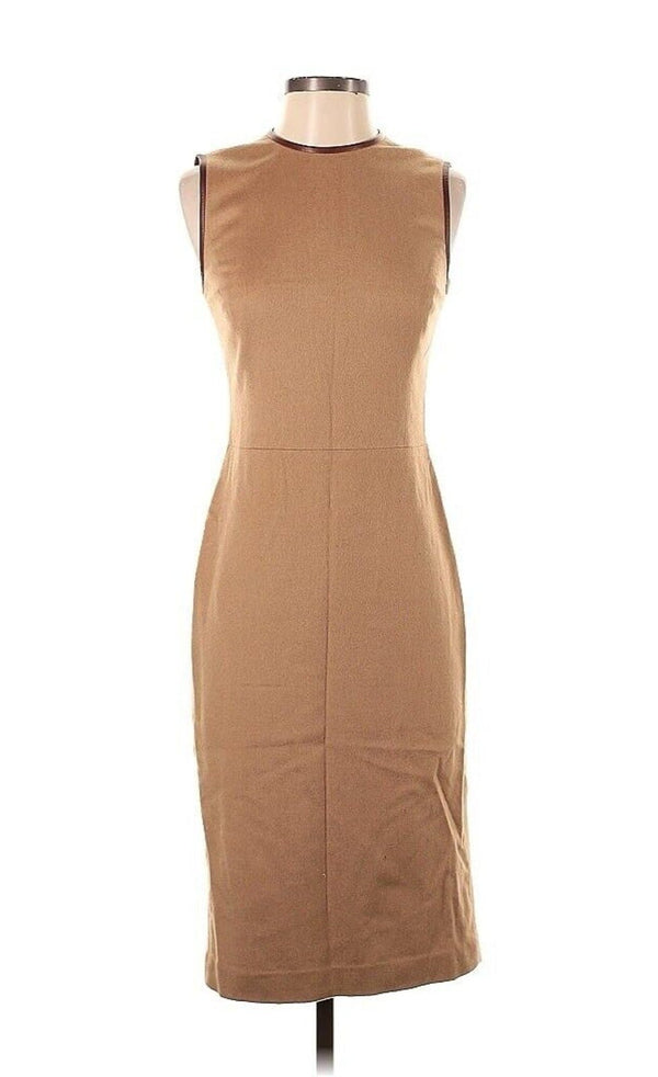 Ralph Lauren Black Label Women's Baby Camel Hair & Tan Brown Leather Sleeveless Dress – Size 2